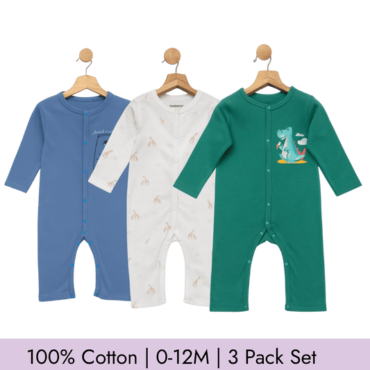 Blue Rompers for Kids Set of 3 100% Cotton