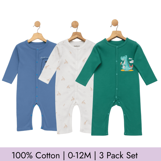 Blue Rompers for Kids Set of 3 100% Cotton