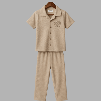 Soft Beige Nightwear Set - Half Sleeve Shirt & Full Pant