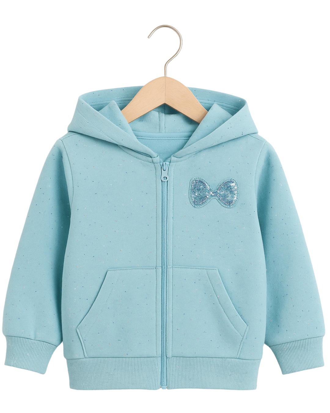 Girl's Blue Glitter Full Sleeve with Front Zipper Hoodie for Kids 100% Cotton