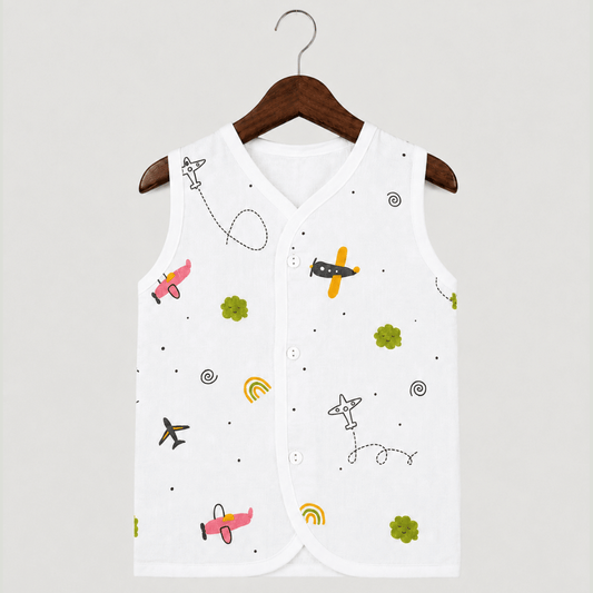 Unisex Soft Cotton Sleeveless Tiny Paper Planes Jhabla