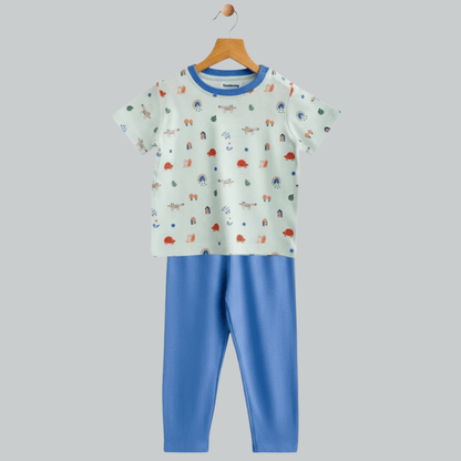 Unisex Pajama set Blue & Light green Soft & Breathable 100% Cotton