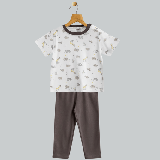 Unisex Pajama set White & Grey Soft & Breathable 100% Cotton
