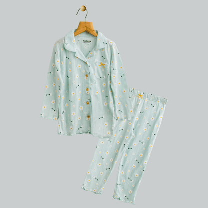 Todlerry Girls Night Suit | Aqua  | Soft & Breathable | 100% Cotton