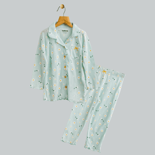 Todlerry Girls Night Suit | Aqua  | Soft & Breathable | 100% Cotton