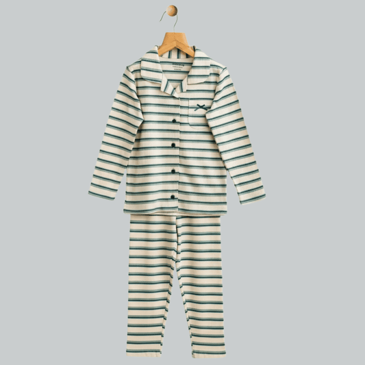 Girls Night Suit Green Strips print Soft & Breathable 100% Cotton