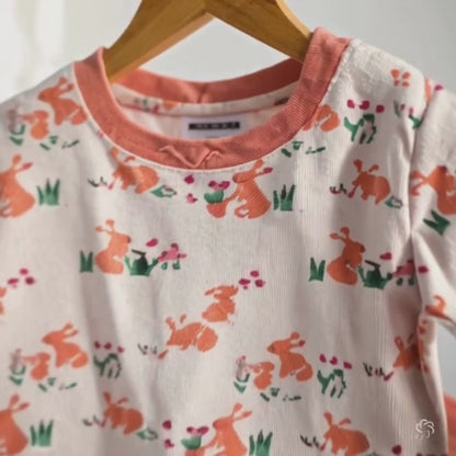 Unisex Pajama set Peach Bunny Print Soft & Breathable 100% Cotton