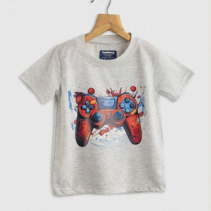 Boys Cotton T-Shirt White Video Game Print Soft & Breathable 100% Cotton