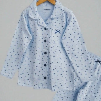 Todlerry Girls Night Suit | Blue Bow print | Soft & Breathable | 100% Cotton